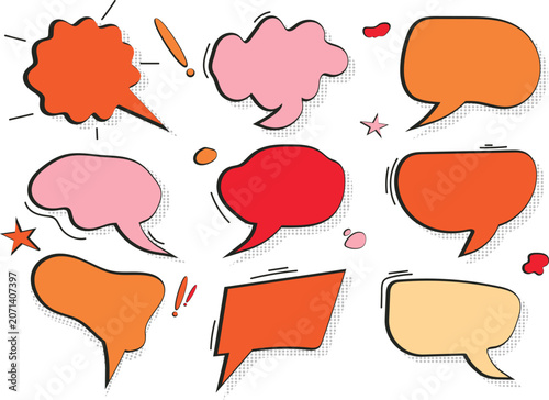 Collection of colorful comic book speech bubbles and thought balloons