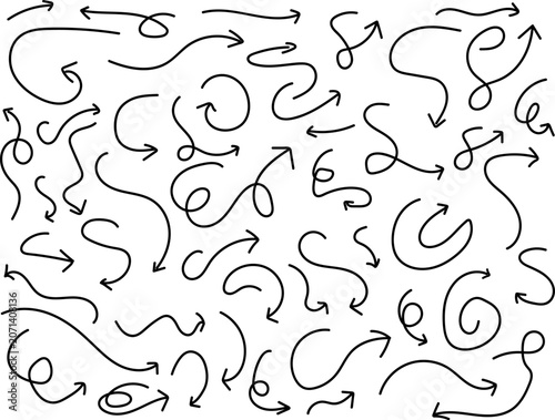 Hand drawn arrows in different directions on white background