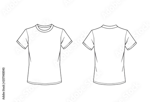 Basic crew neck short sleeve tshirt template with front and back technical views for apparel design mockup