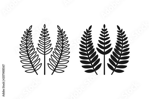 Fotografie Fern leaves icon set in outline and black silhouette style, tropical botanical p