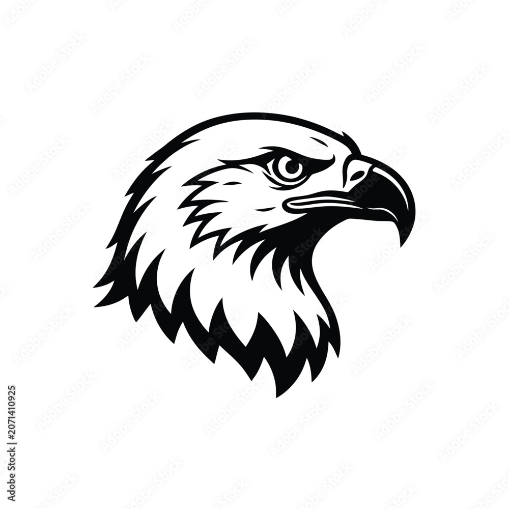 Fototapeta premium Stylized black and white vector illustration of an eagle head perfect for a powerful mascot logo or emblem design representing strength and freedom