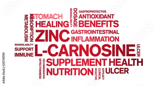 Zinc L-Carnosine animated word cloud-text design animation tag kinetic typography seamless loop.