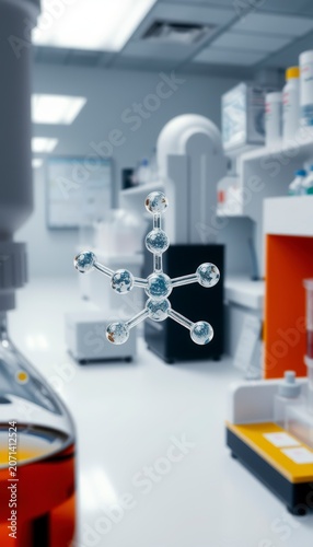 Microscopic view of biological molecule structure in modern laboratory