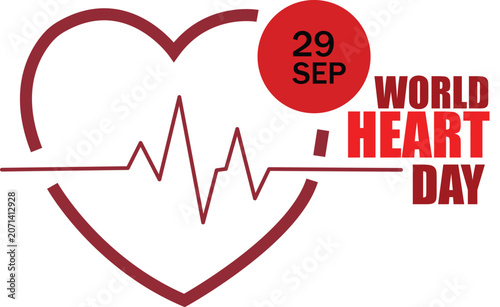 World heart day logo with heart rate line and date