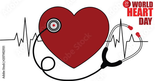 World heart day illustration with stethoscope and ecg