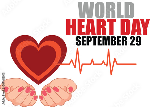 World heart day illustration with heart and hands
