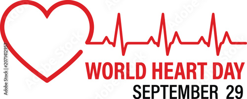 World heart day logo with heart and ecg line