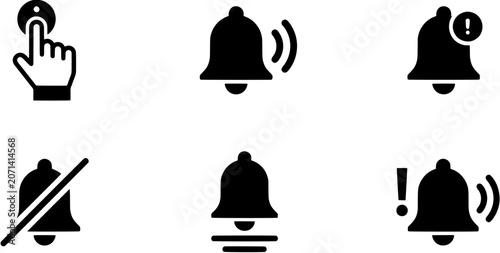 Notification bell vector icon set, isolated on white background