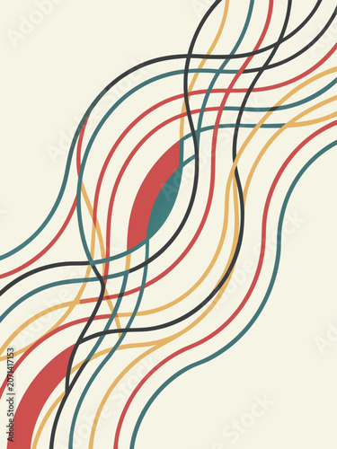 Green , orange , pink wavy line abstract background, warped optical illusion style, retro psychedelic vector, seamless pattern with curved flowing lines