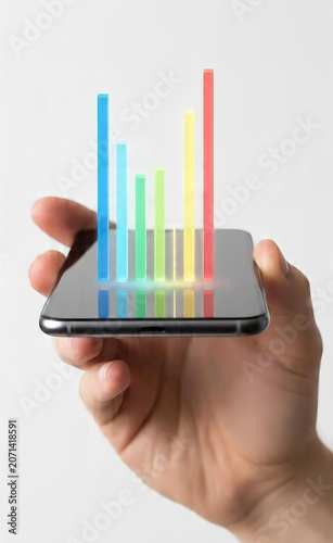 Digital growth visualization on a smartphone screen, representing business analytics and financial performance tracking