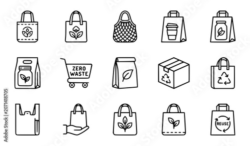 Reusable Bag Line Icon Vector Set