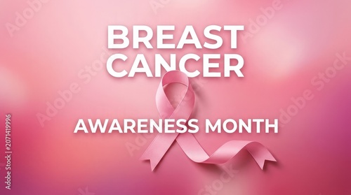 Breast cancer awareness month campaign pink ribbon with text on gradient pink background