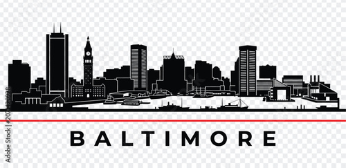 Fotografie Baltimore city skyline silhouette, vector illustration