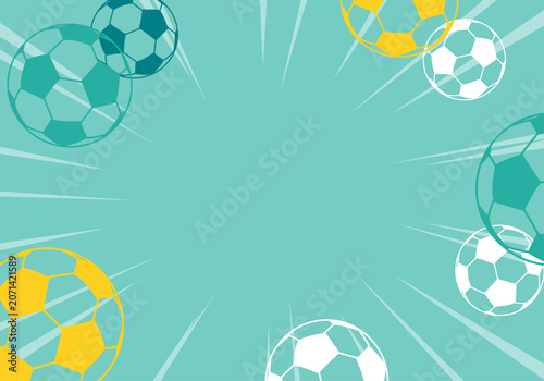 Vector illustration of a colorful soccer ball and a sunburst frame.