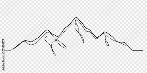 One continuous line drawing of mountain range landscape template, Continuous one line drawing of mountain landscape minimal outline vector illustration, mountain range  continuous one line drawing