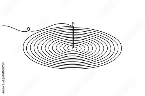 Dartboard arrow icon sign continuous one line drawing on white background minimalist focus and goal symbol 