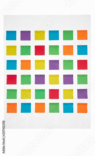 Vibrant Multi-Colored Square Pattern Grid Design on Crisp White Background for Artistic Composition and Creative Graphic Layouts