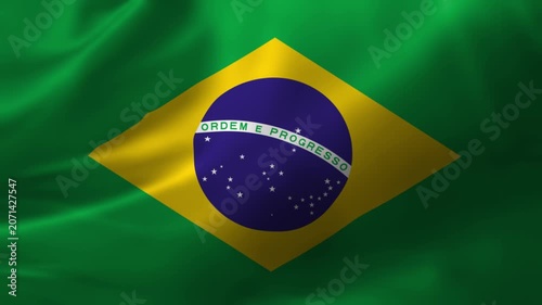 Brazil flag waving in the wind close up 