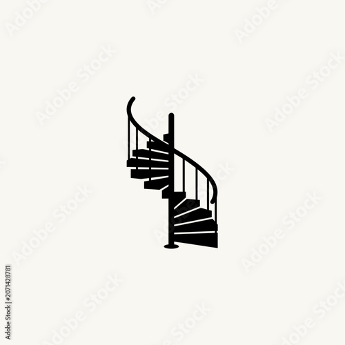 Spiral Staircase Silhouette Icon: Retro Architecture Helix Stairs Interior Design Vector Graphic