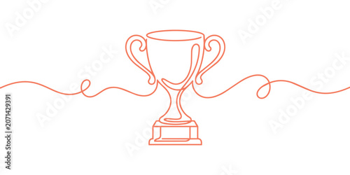 Continuous One Line Trophy Cup Illustration for Achievement Success Concept