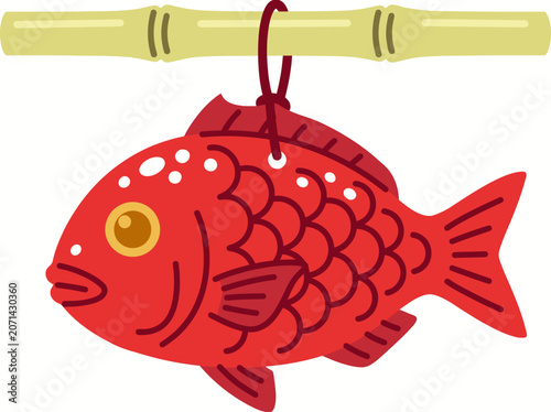 Photos Japanese red sea bream vector icon on bamboo pole.