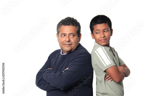 Latino single dad and his 12-year-old Latino son show their love to celebrate Father's Day