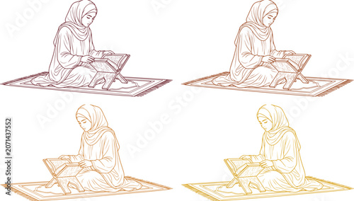 Vászonkép Muslim woman praying, Islamic prayer ritual, devout female worshipper, spiritual