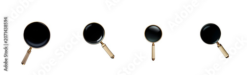 A close-up, centered shot features a magnifying glass against a solid transparent background