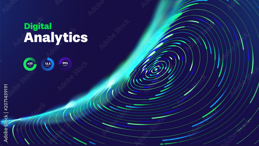 Obraz premium Financial Technology Concept With Neon Light Waves, Big Data Visualization And High Speed Digital Transactions Across A Futuristic Network. Financial Technology Solutions. Vector Illustration.