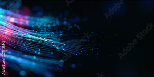 Tableau sur toile Abstract background with glowing fiber optics in blue and pink, evoking a sense of advanced technology and digital connection