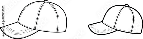 Tableau sur toile Baseball cap vector template set with line art fashion hat outlines isolated on