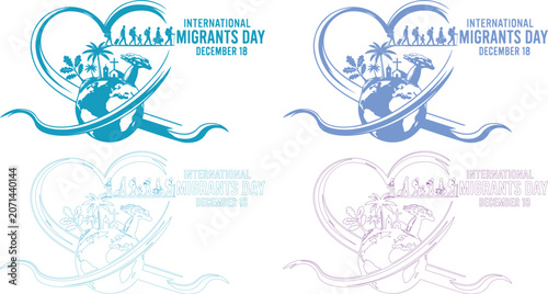Foto International Migrants Day Vector Icon Set with Globe, Heart Ribbon, and Traveli