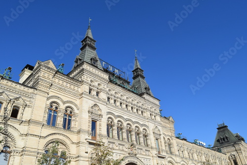 Beautiful traditional architecture of famous GUM shopping mall in Moscow center, Russia 