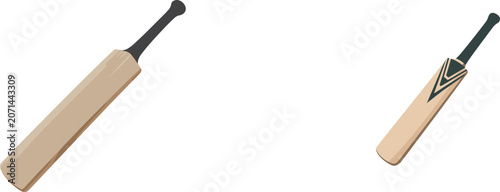 Schilderij op canvas Cricket bat vector illustration set featuring wooden sports equipment elements i