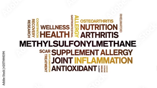 MSM Methylsulfonylmethane animated word cloud-text design animation tag kinetic typography seamless loop.