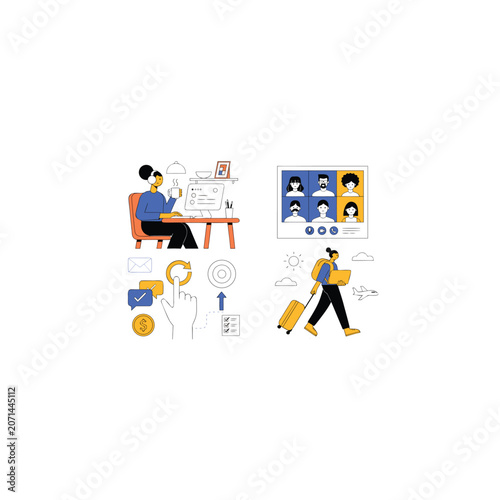 Freelance and Remote Working Lifestyle Collection with Home Office Scenes