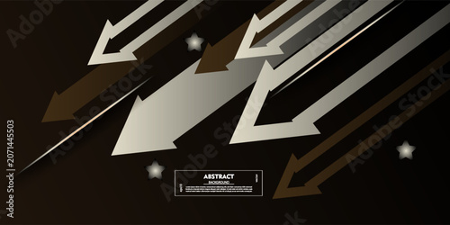 Abstract dark brown background with dynamic overlapping arrow shapes and line pattern elements concept design. Modern banner style. Vector Eps10