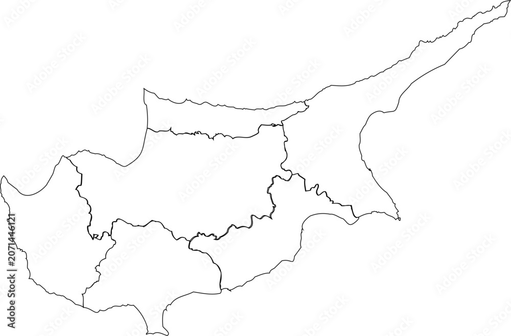 Fototapeta premium Cyprus blank outline map with regional district borders