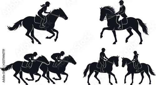 Fotografía Equestrian Horse Riding Silhouette Vector Set Featuring Dressage Show Jumping Ra