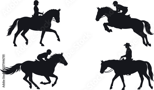 Fotografía Equestrian Sport Silhouette Vector Set Featuring Horse Riding Disciplines Dressa