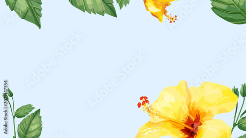 Принти на полотні Watercolor yellow hibiscus desktop wallpaper