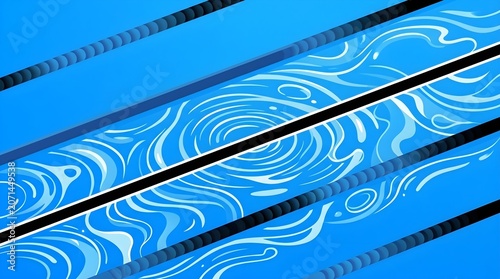 Swimming pool lanes, blue water, ripples, competitive swimming, aquatic sports