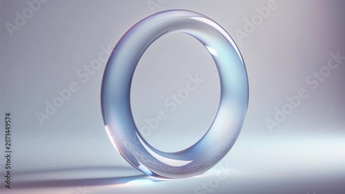 Elegant curved glass tube with iridescent reflections in a minimalist abstract 3D composition in motion