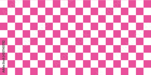 Pink and white checkered seamless pattern. Geometric chessboard vector background. Classic gingham plaid texture for design.