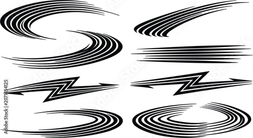 Black and white abstract motion graphics elements set