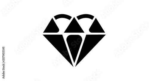Black diamond heart icon isolated on white background