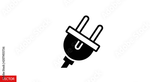 Black electric power plug vector icon on white background