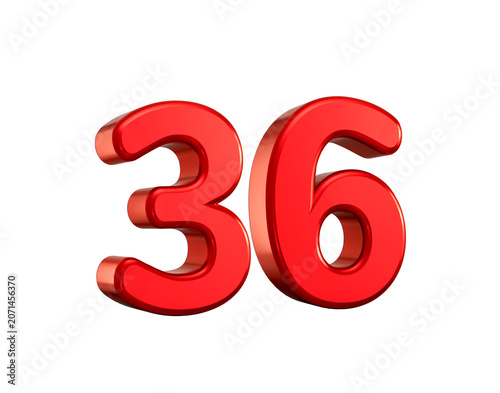 Cuadro en lienzo Bright red glossy 3D number 36 with smooth curves and reflective highlights