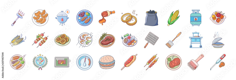 Fototapeta premium Colorful cartoon hand tools set illustration - Bright and cheerful cartoon-style set of various hand tools like hammers, wrenches, and pliers in a playful design.
