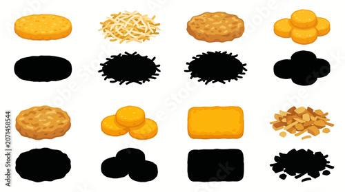 Foto Professional vector collection featuring different hash brown variations, crispy